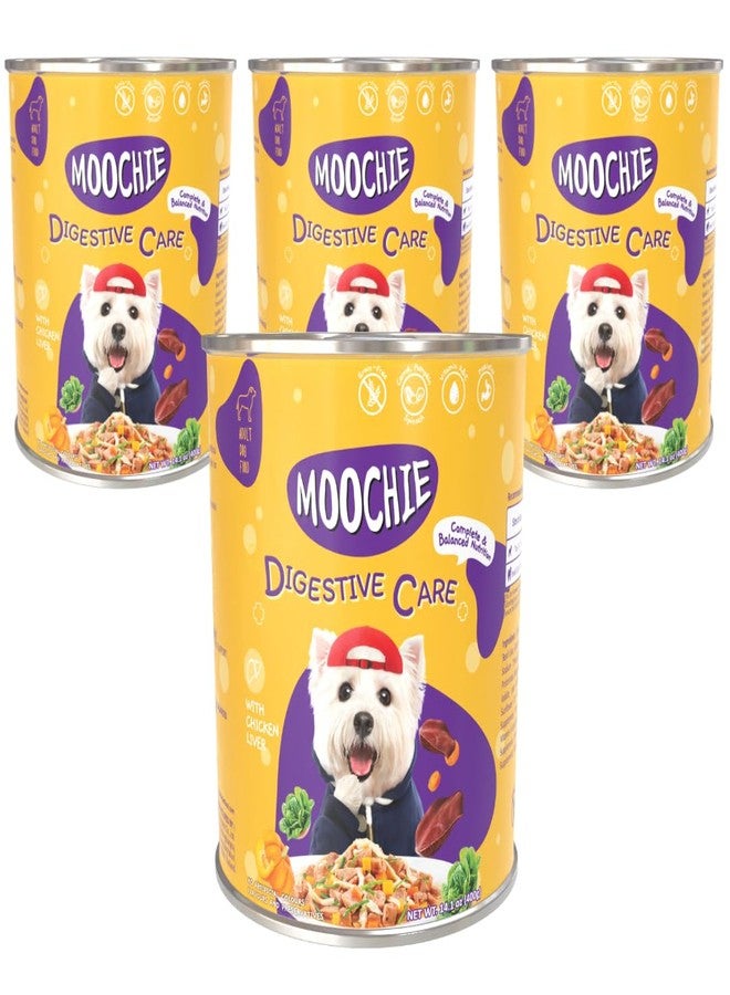 طعام الكلاب الرطب من موتشي للعناية بالجهاز الهضمي - دجاج وكبد بقري - خالٍ من الحبوب - بدون نكهات صناعية أو مواد حافظة - 4 علب × 14.10 أونصة